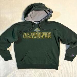 Vintage 90's Champion Alaska Seawolves Hoodie Size S Green Gold UAA Hockey Kanga